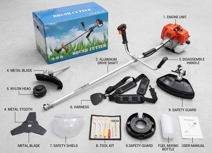 4-Stroke Petrol Brush Cutter GX35 - Heavy Duty Grass Cutter with 2-Blade Metal Blade