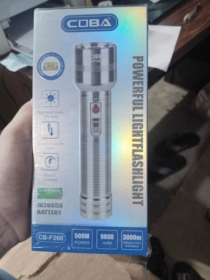 COBA Powerful LED Flashlight CB-F260 - 9800mAh, Type-C Rechargeable, 3000m Range