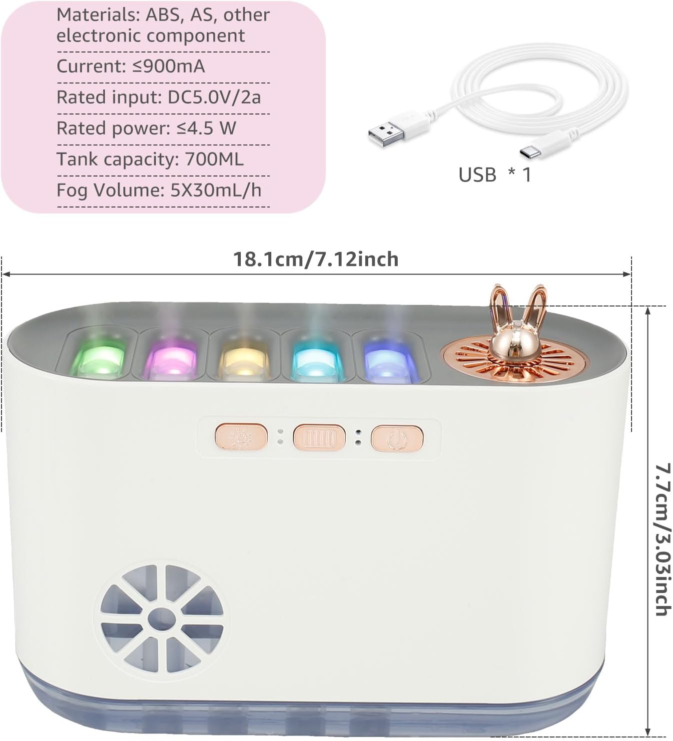 700ml & 20-Color LED Cool Mist Essential Oil Diffuser & Humidifier with 5 Mist Ports – Quiet Ultrasonic Aroma Diffuser with Auto Shut-Off for Home, Office, Bedroom, and Yoga Studio (20 Multi Colors)